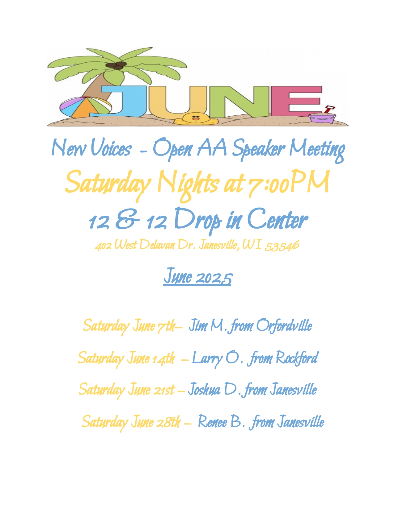 New Voices Speaker Meeting Schedule June 2025